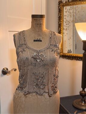 Love Culture Beaded Embellished Taupe Tank Top